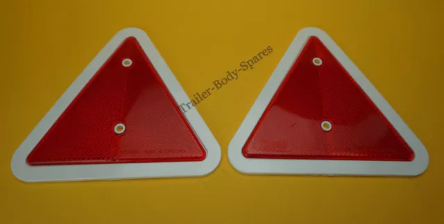 FREE UK POST 2 x Red Triangle Rear Reflectors with White Surrounds/ Trailers