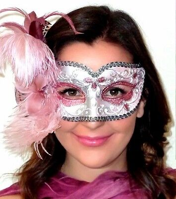 Masquerade Mask from Venice - OVERNIGHT 2U MADE IN ITALY Annalyse Pink Silver