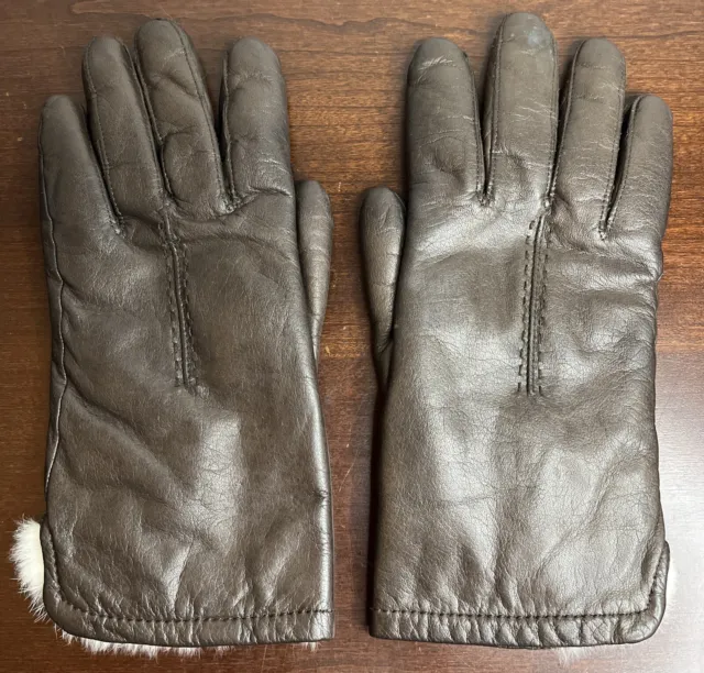 Pair of Dark Brown Women’s Leather Fur-Lined Gloves