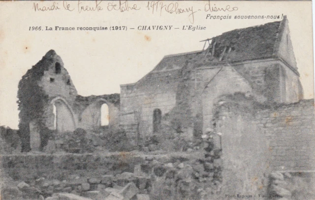 CPA GUERRE 14-18 WW1 CHAVIGNY l'église écrite