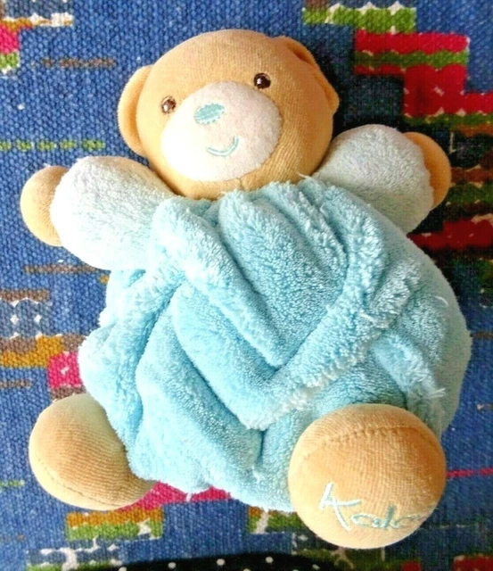 Eb2/ Doudou Peluche Boule Kaloo Ours Plume Bleu Blanc 18 Cm Exc Etat