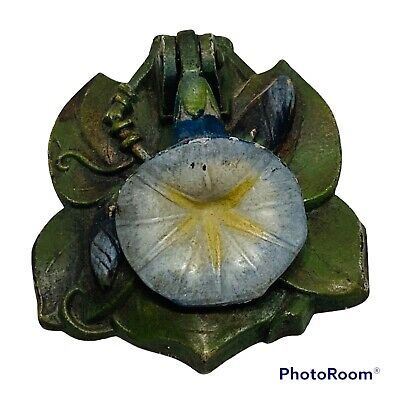 Hubley Antique # 608 Morning Glory Cast Iron Doorknocker Garden Flower Blue USA
