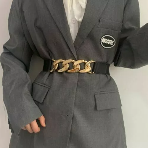 Belt Women Ladies Fashion Gold Twisted Metal Elastic Wide Stretch Waist Band UK