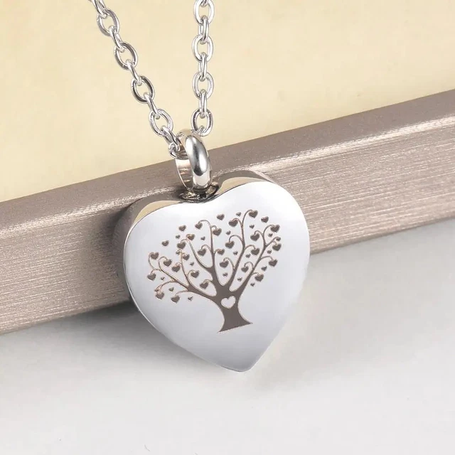 Unisex Anhänger Edelstahl Baum Des Lebens Silberfarben Mit Kette Asche Urne