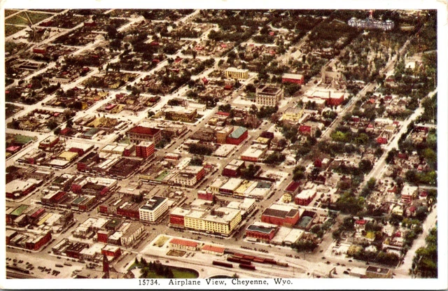 Postcard 1940 Aerial View Airplane Capital West Cheyenne Wyoming A91