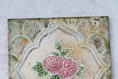 Vintage Tile Art Nouveau Majolica Pink Flower Design Architecture Tile Nh4416 2