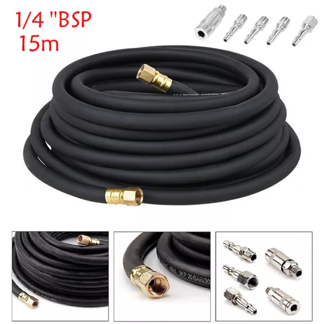 Rubber Air Compressor Hose Air Line 15m Metre 1/4" BSP 9.5mm Bore Auto Heavy