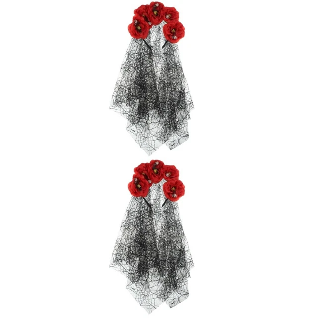 2pcs Halloween Veil bandeau de fleur Veil Bandue Bandon Masquerade Headpiece