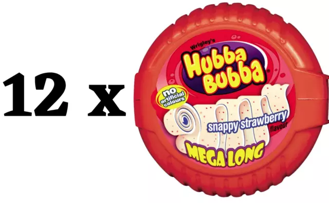 4x Hubba Bubba Mega Long Chewing Gum with Strawberry, Blueberry, Melon  Flavors