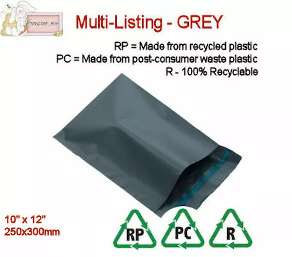 GREY RECYCLED Mailing Postal Packaging Bags 10" x 12"  Recyclable Poly 250x300mm