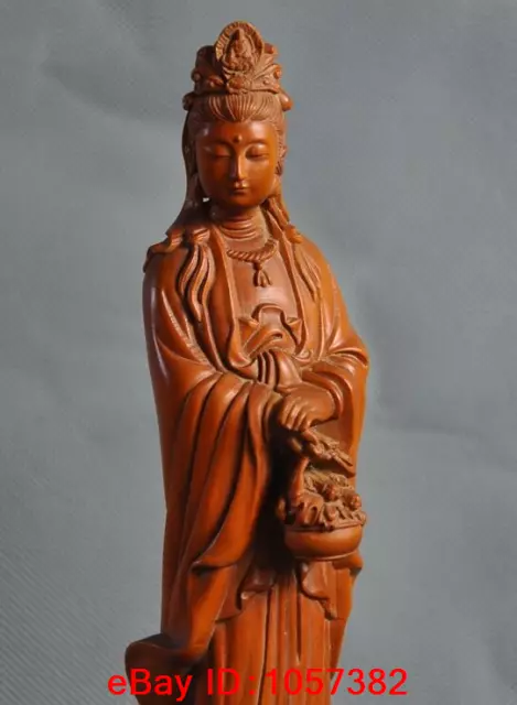 8" Chinese Boxwood wood hand carved Kwan-Yin GuanYin Bodhisattva buddha statue