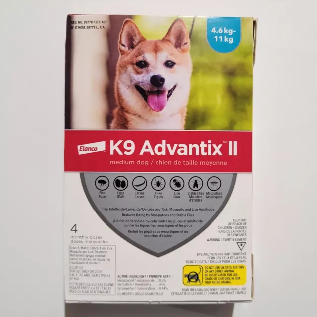 K9 Advantix II Flea & Tick Treatment Medium Dog 4.6 - 11kg (10-24lbs) 4 Doses