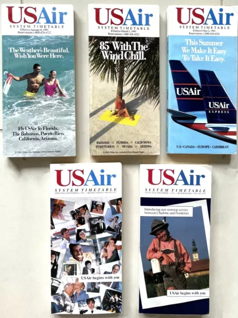 Vintage 1991 USAir Systemwide Timetables Schedules (5) Good Condition