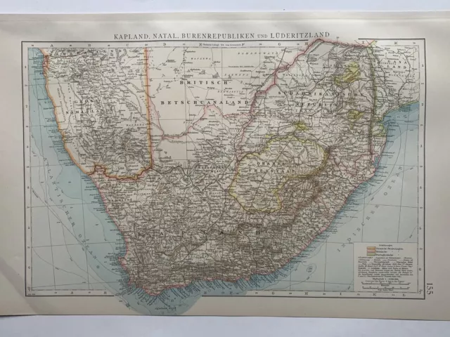 1899 South Africa Original Antique Map by Richard Andree