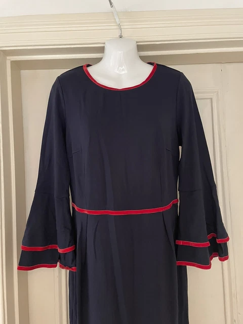 BODEN CORA NAVY Blue and Red Knit Dress Size 8P with Bell Sleeves