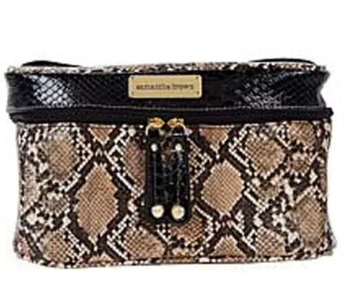Samantha Brown Embossed   Cosmetic Case ~ Tan/Black