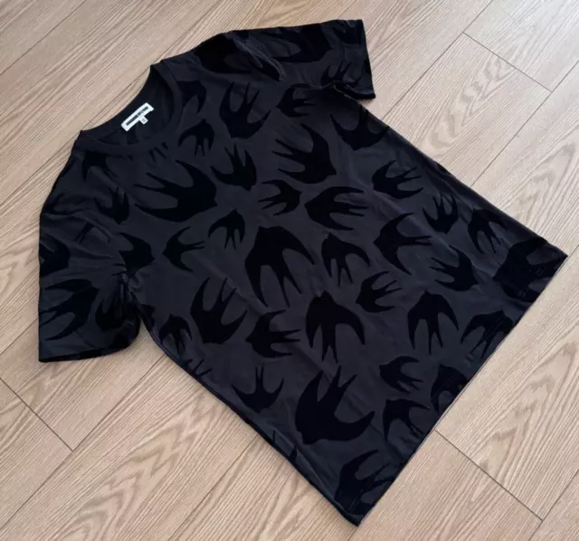 McQ by Alexander McQueen T-shirt XXL Size Flocked Swallows Cotton Black 3