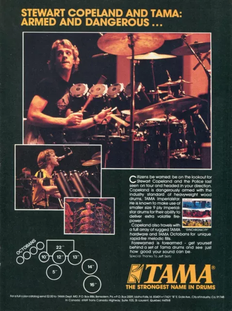 1983 Print Ad Tama Imperialstar Drum Kit Octobans w Stewart Copeland The Police