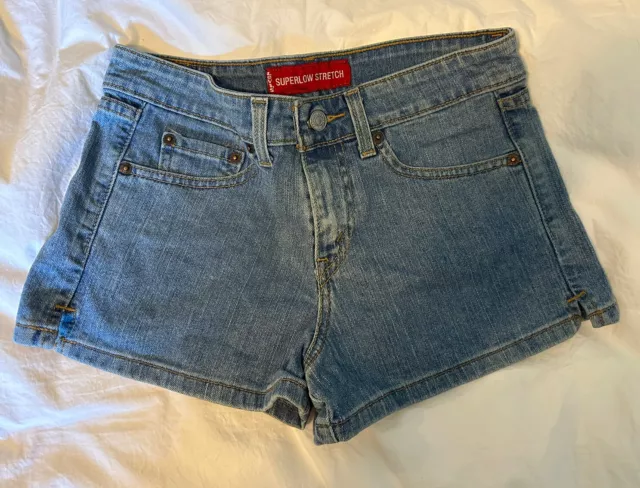 Levi's Jean Shorts Woman’s Junior Size 3 Superlow Stretch Blue Denim  29” Waist