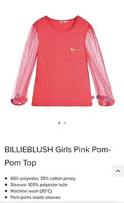 Girls Billieblush Set Neon Pompom Sleeve Top Navy Tutu Tulle Skirt  age 8 Years