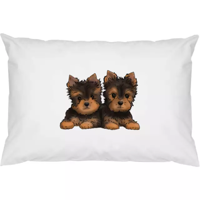 2 x 'Cachorros Yorkies' Fundas de almohada de algodón (PW00027036)