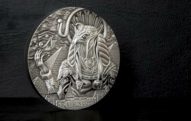 2018 Cook Islands 3 oz Silver Antique Coin - Ra Sun God