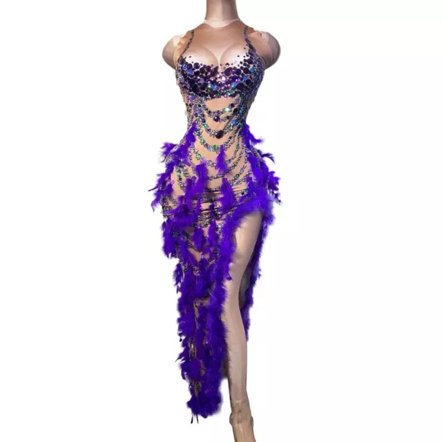 Women Sexy Rhinestones Dresses Dancer Singer Stage Wear Performance Costume