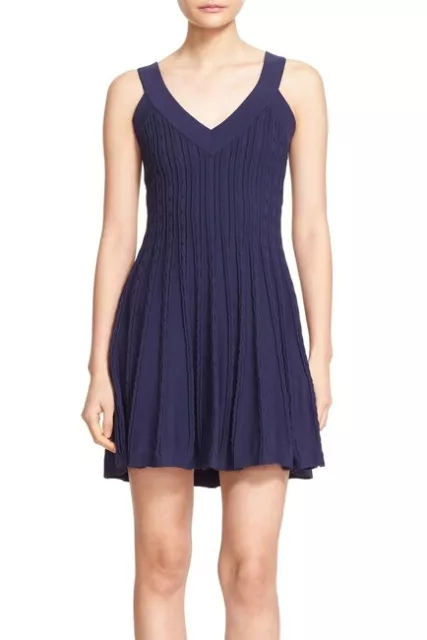 NWT Milly Textured Tech Sleeveless Fit & Flare Navy Dress, Sz Medium