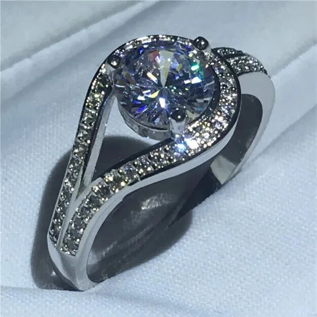 2Ct Round Cut Lab Created Diamond Women's Ring Silver 14k White Gold Finish