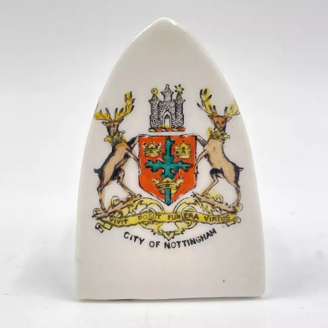 Vintage Crested China Souvenir Model Of Flat Iron - City Of Nottingham Crest