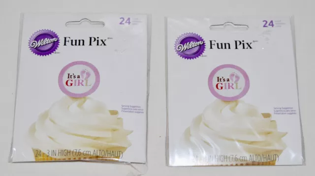 New Lot of 2 Wilton Fun Pix Pink It's a Girl Cupcake Toothpicks 48 total