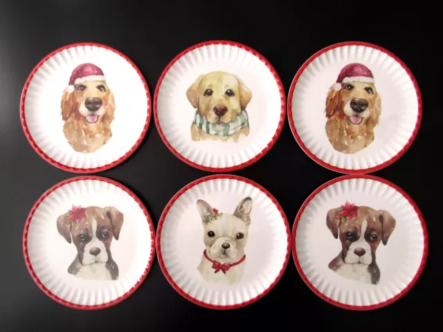 CYNTHIA ROWLEY CHRISTMAS Dog Melamine Dessert Salad Side Plates Set Of ...