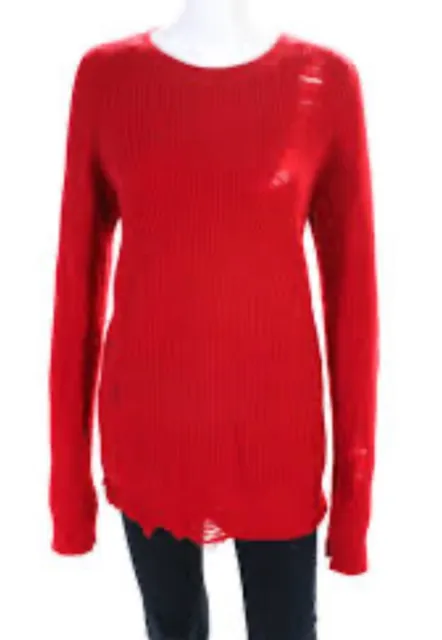 Helmut Lang Red Oversized Distressed Wool Cashmere Blend Sweater XS