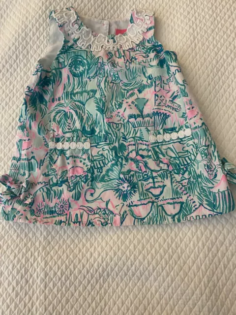 Lilly Pulitzer Baby Girls Lined Dress Size 12-18 Mos Green White Pink