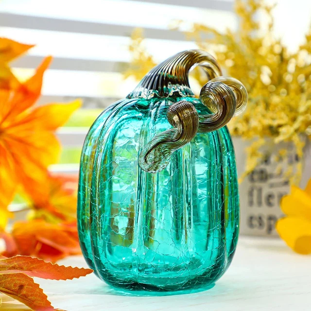 6 Inch Hand Blown Glass Pumpkin Figurine Collectibles Halloween Blue Pumpkins