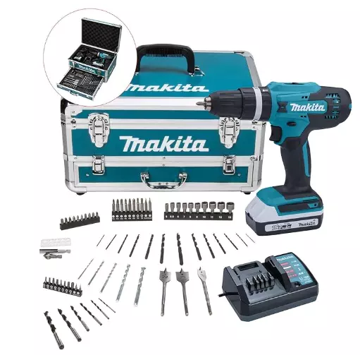 Makita HP488DWAX4 18v Lithium Combi Hammer Drill 1x2Ah Metal Case + 70 Bit Set