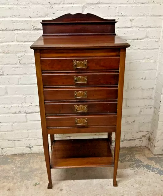 Antique Art Nouveau Mahogany Five Drawer Music Cabinet (Can Deliver)