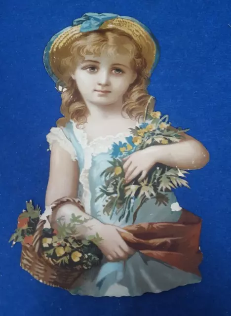 Rare Antique Victorian Die Cut Scrap Beautiful Aristocrat Young Girl  Big Size