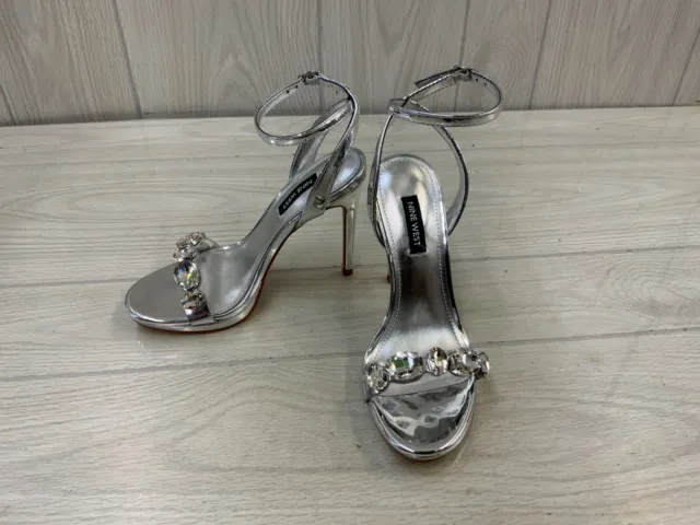 Nine West Lizah 3 Ankle Strap Sandal, Women's Size 6 M, Silver NEW MSRP $95