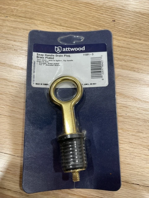 Atwood Snap Handle Drain Plug for Boats-NEW in pkg. 1" diameter, brass 11591-3