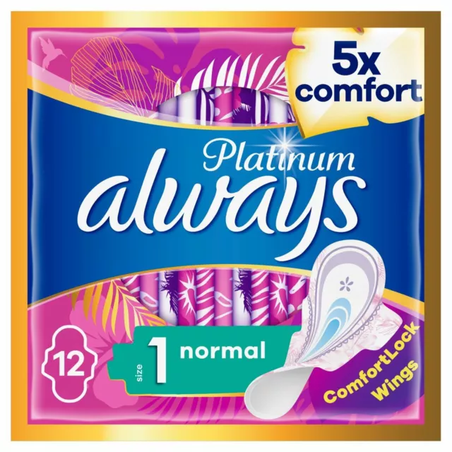 Always Platinum Normal (Size1) Sanitary Towels With Wings Pack of 12 Pads