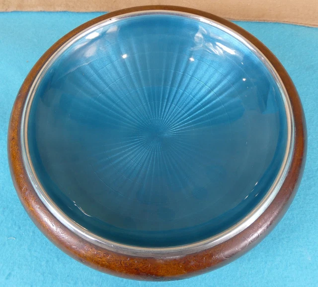Rara Grande Ciotola Smalto Guilloché Argento Sterling Norvegia Blu David Andersen 1950