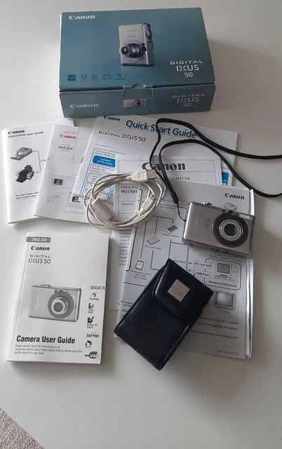 Canon Digital Ixus 50 5.0 MP Digital Camera Silver + Case Charger User Guide etc