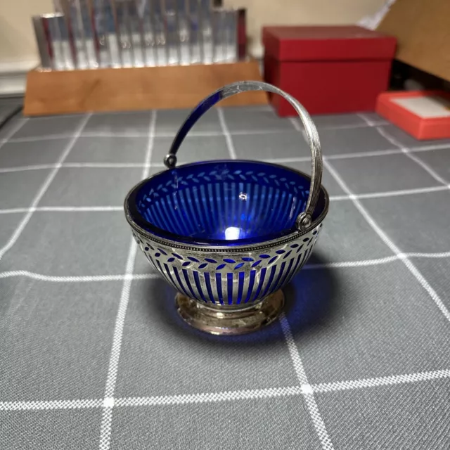 Vintage Tiffany And Co Sterling Silver And Cobalt Blue Glass Basket