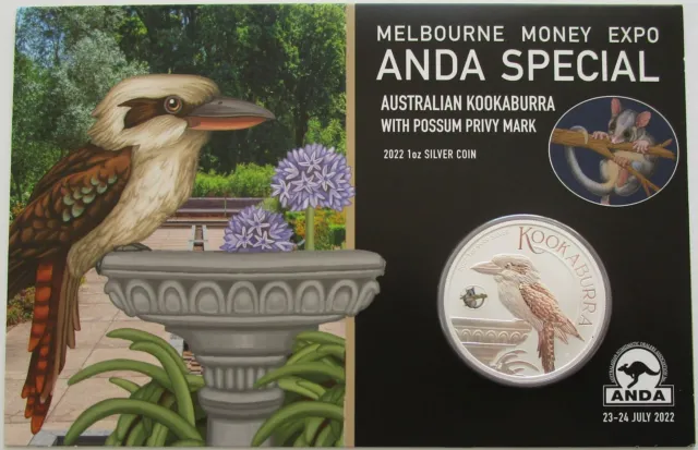 Australia 1 Dollar 2022 Kookaburra ANDA Melbourne Expo Possum Privy 1 Oz Silver