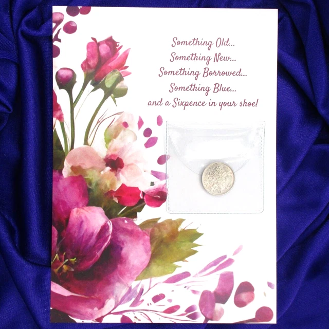 Wedding Card Queen Elizabeth II Sixpence "Origin of Wedding Rhyme©" Bride Luck G