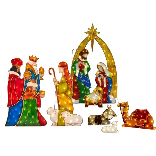 Presepe Re Pecore Acrilico Esterno Decorazione Prato Inserto Pavimento LED L9O5