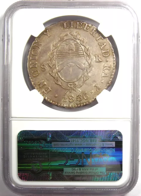 1836 Argentina 8 Reales Rio de la Plata Sun Coin 8R - Certified NGC AU Details 3