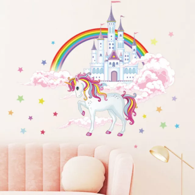 `Rainbow Unicorn Horse Castle Wall Stickers Nursery Room Art Decal Sticker Decor