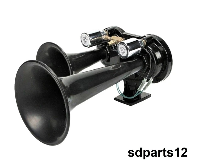 170dB Horn Luft- Double Trompete Schwarz 12V 24V Lkw
